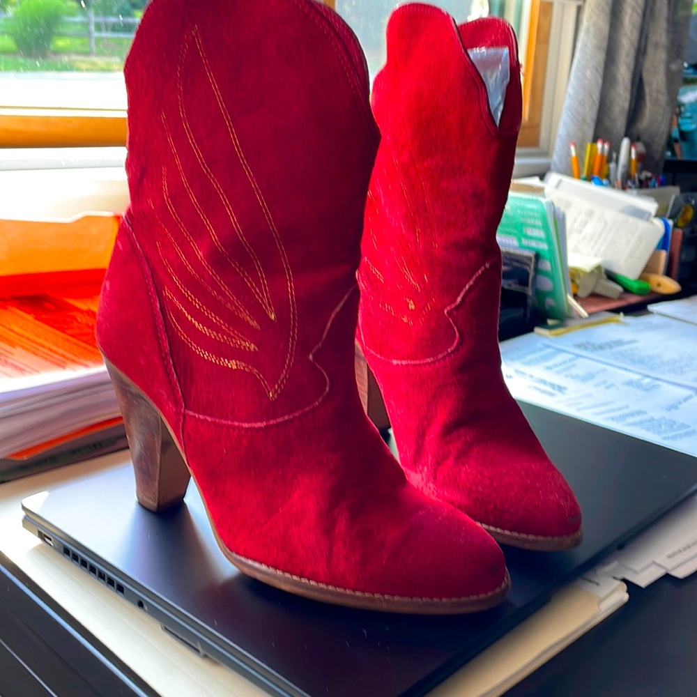 Red suede boots size 71/2. These boots did a lot of dancing still in great shape